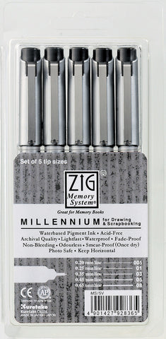ZIG MILLENNIUM PEN BLACK ASSORTMENT SET OF 5 PENS